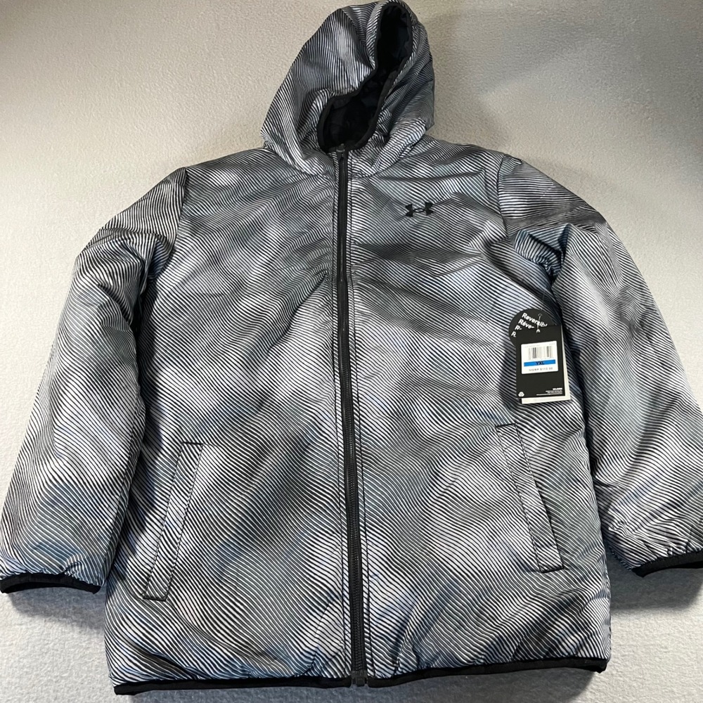 Under Armour boys‎ Reversible pronto Puffer Jacket Black Grey Hooded Youth XL - Picture 9 of 10